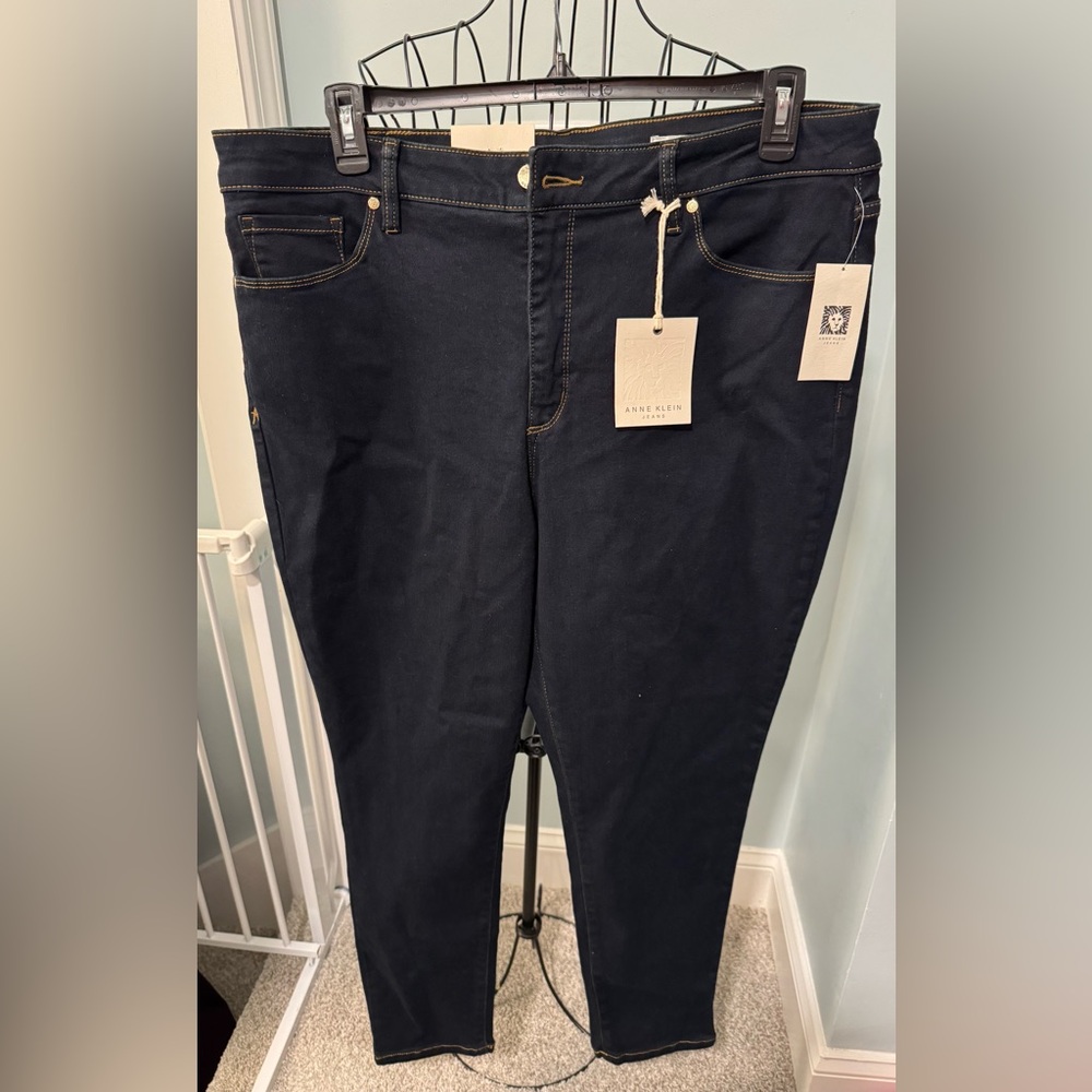 New Anne Klein High Rise skinny ankle dark blue jeans pants 20W plus Women